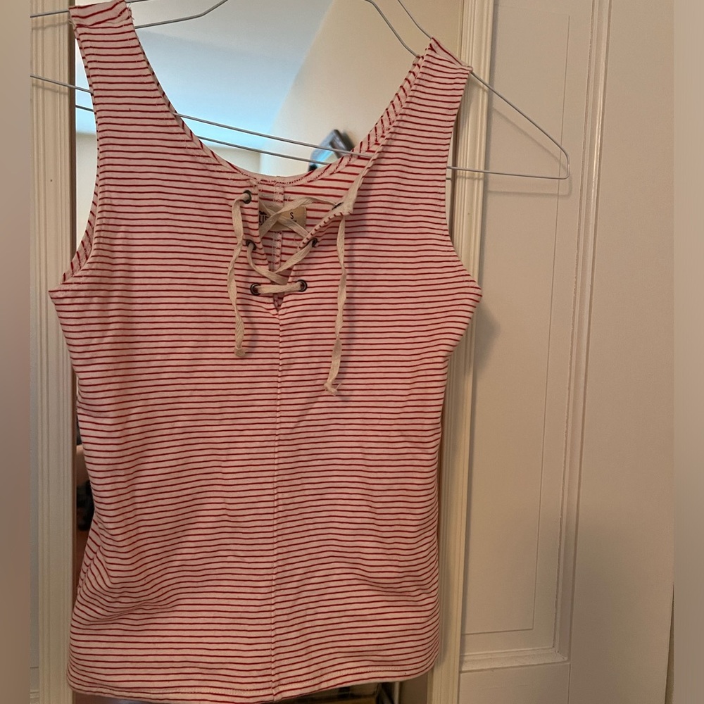 Hollister Lace Up Red and White Striped Tank Top